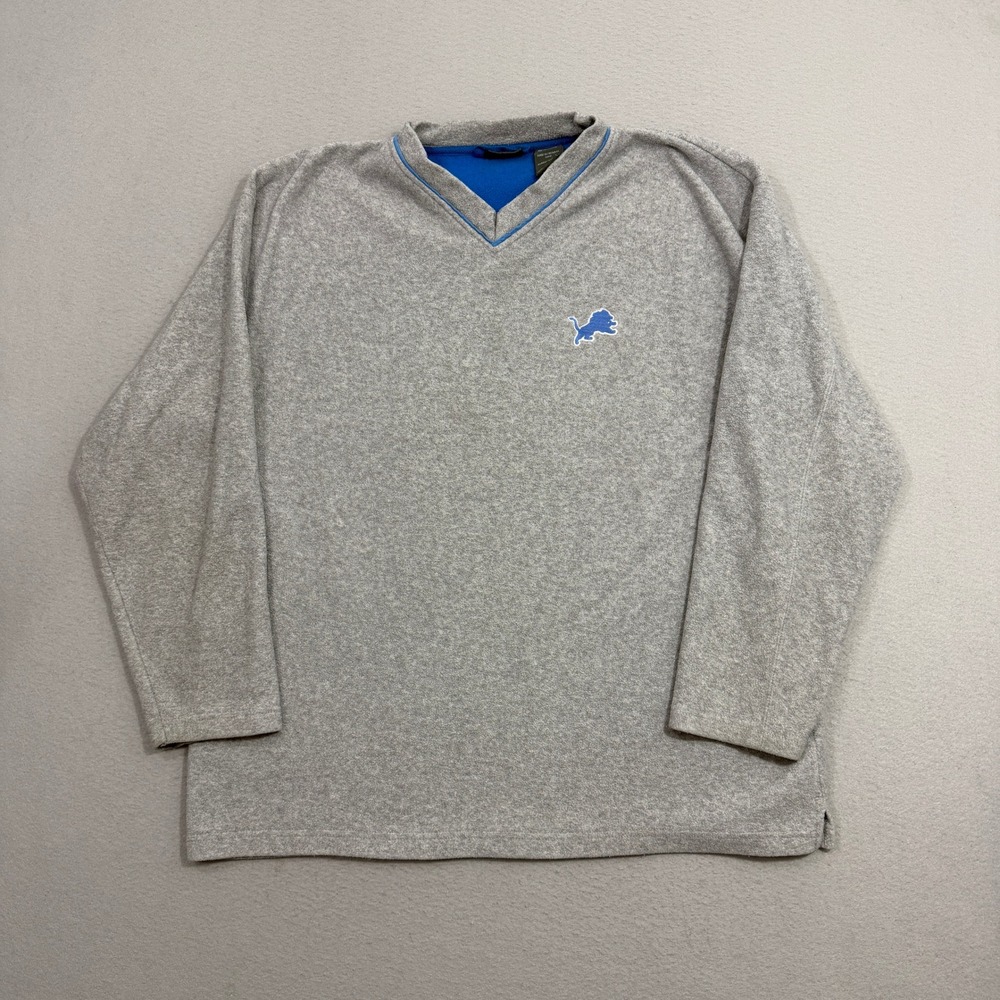 Vintage Detroit Lions Pullover Sweatshirt Men's XL Gray Fleece V-Neck Football
